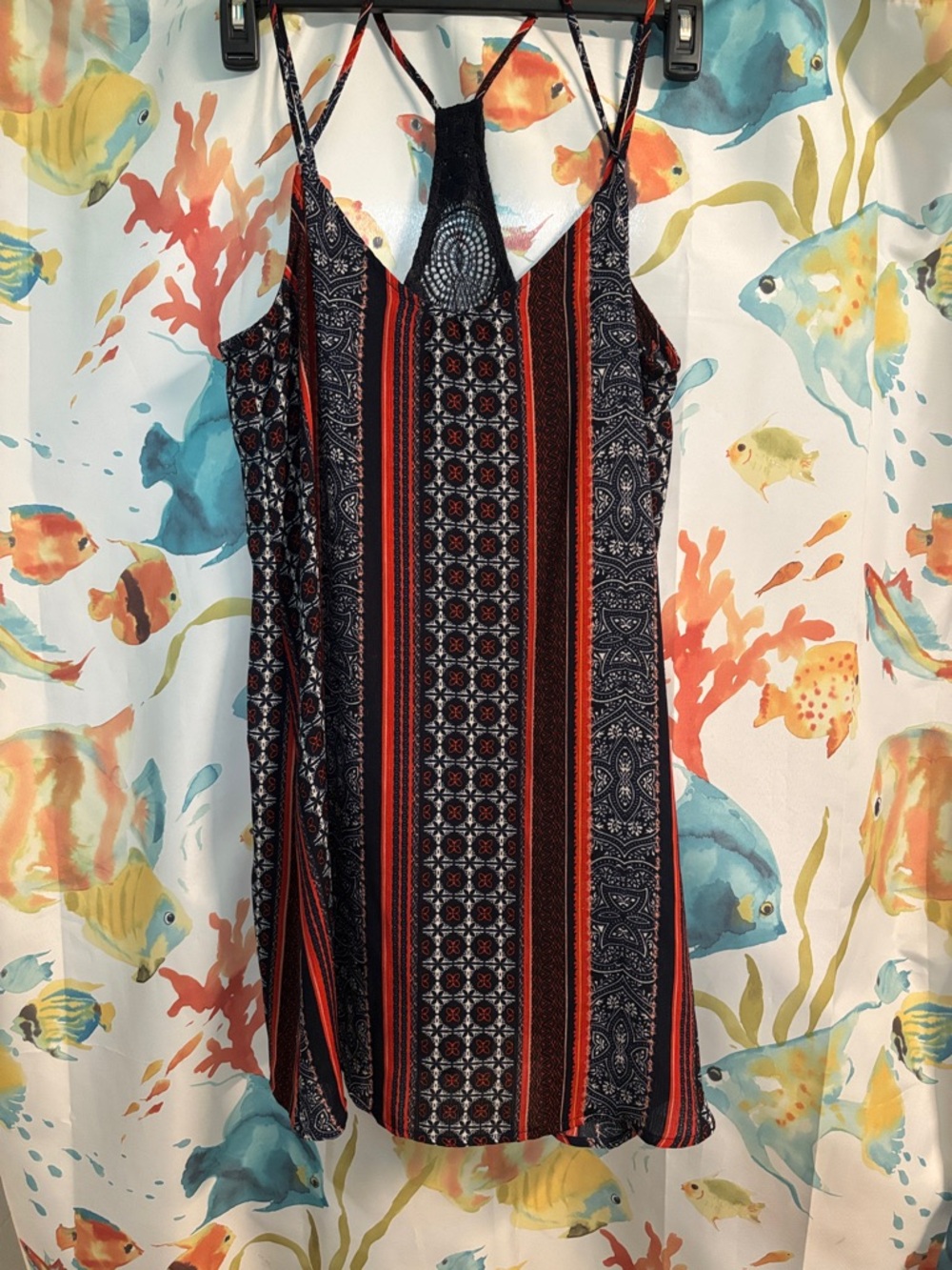 Striped Boho Spaghetti Strap Dress in Navy and Rust